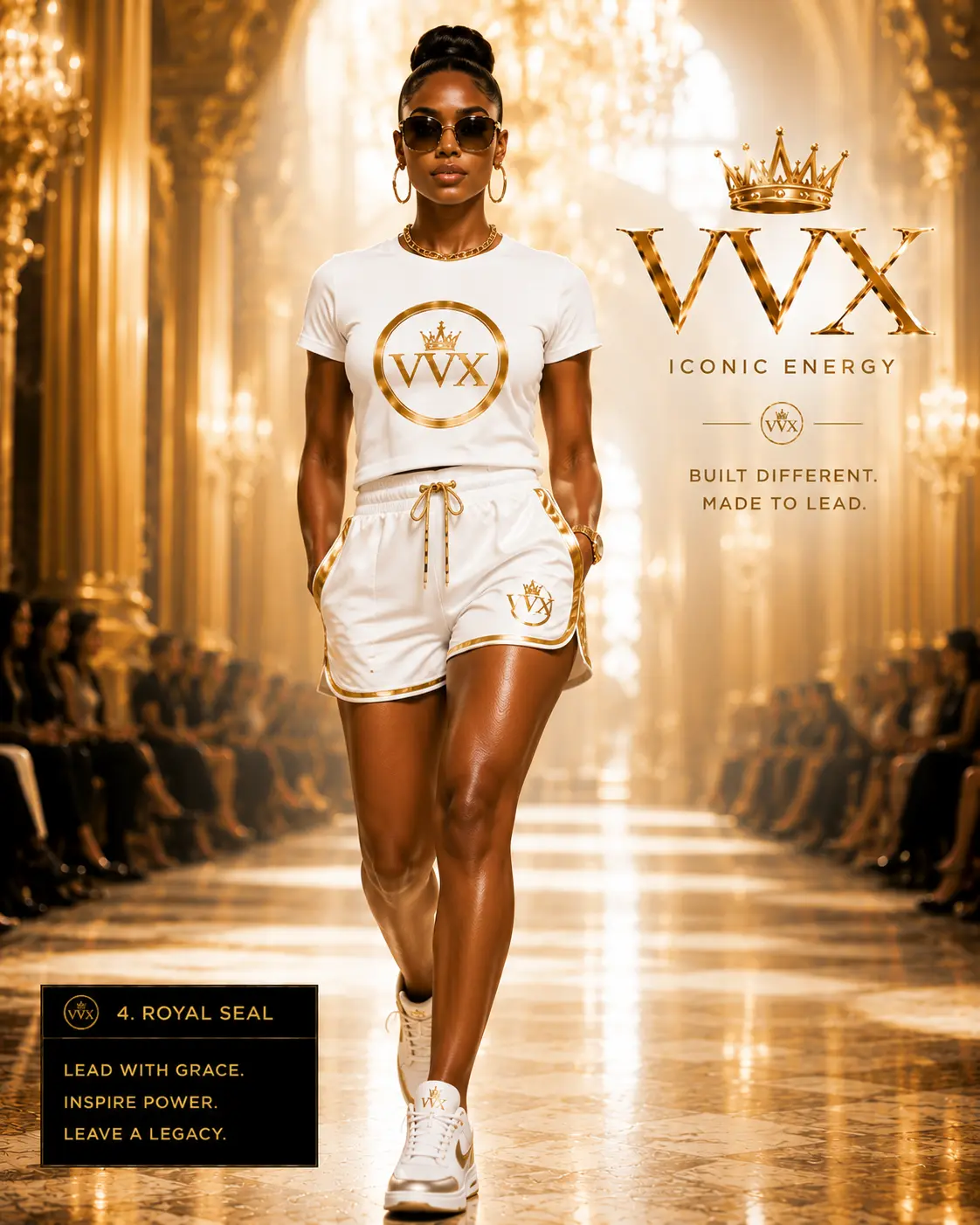 Royal Seal Set — Circle-crest tee & gold-piped retro short