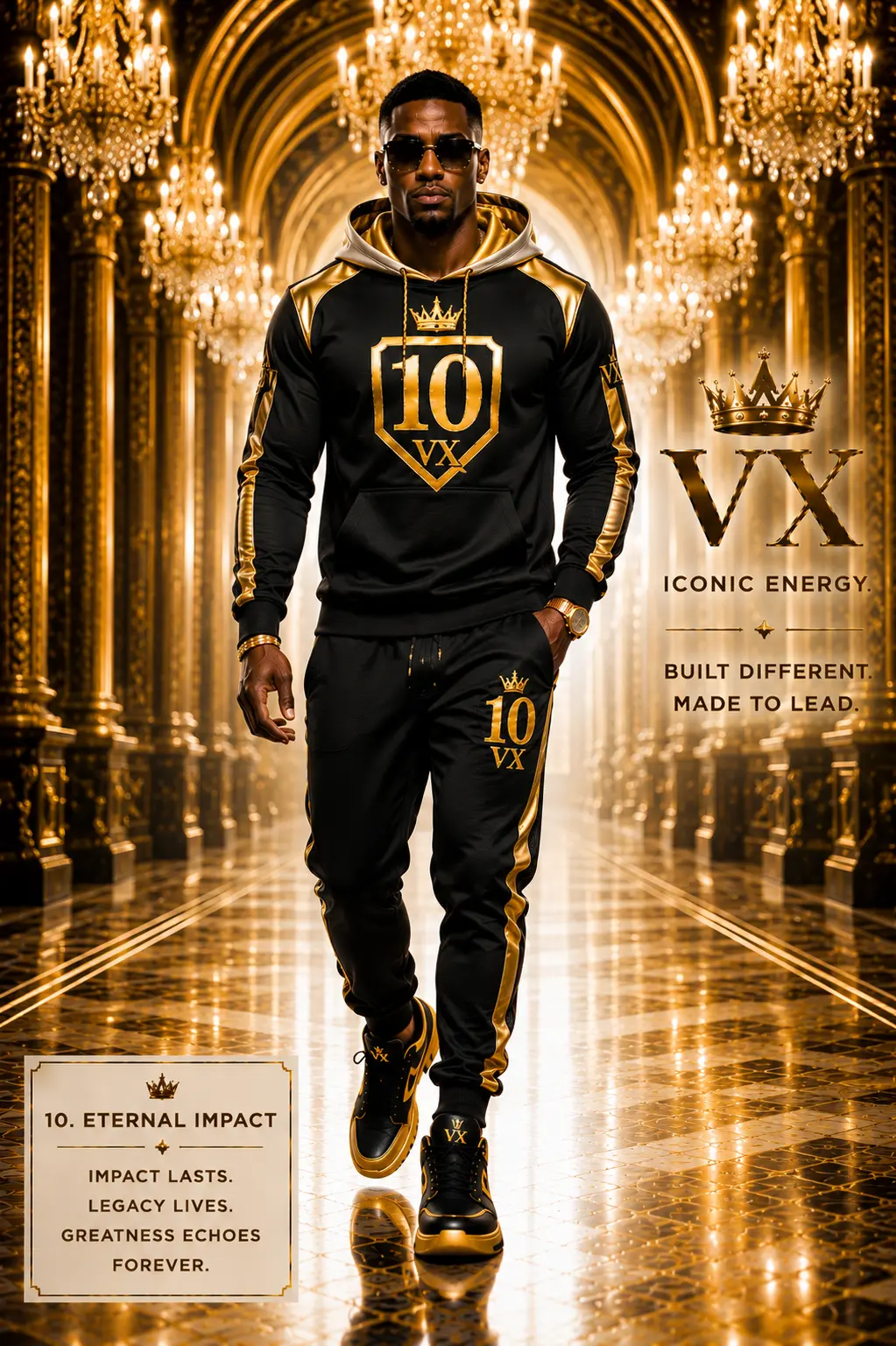 Eternal Impact Hoodie Set — Gold-hood hoodie & mirrored jogger