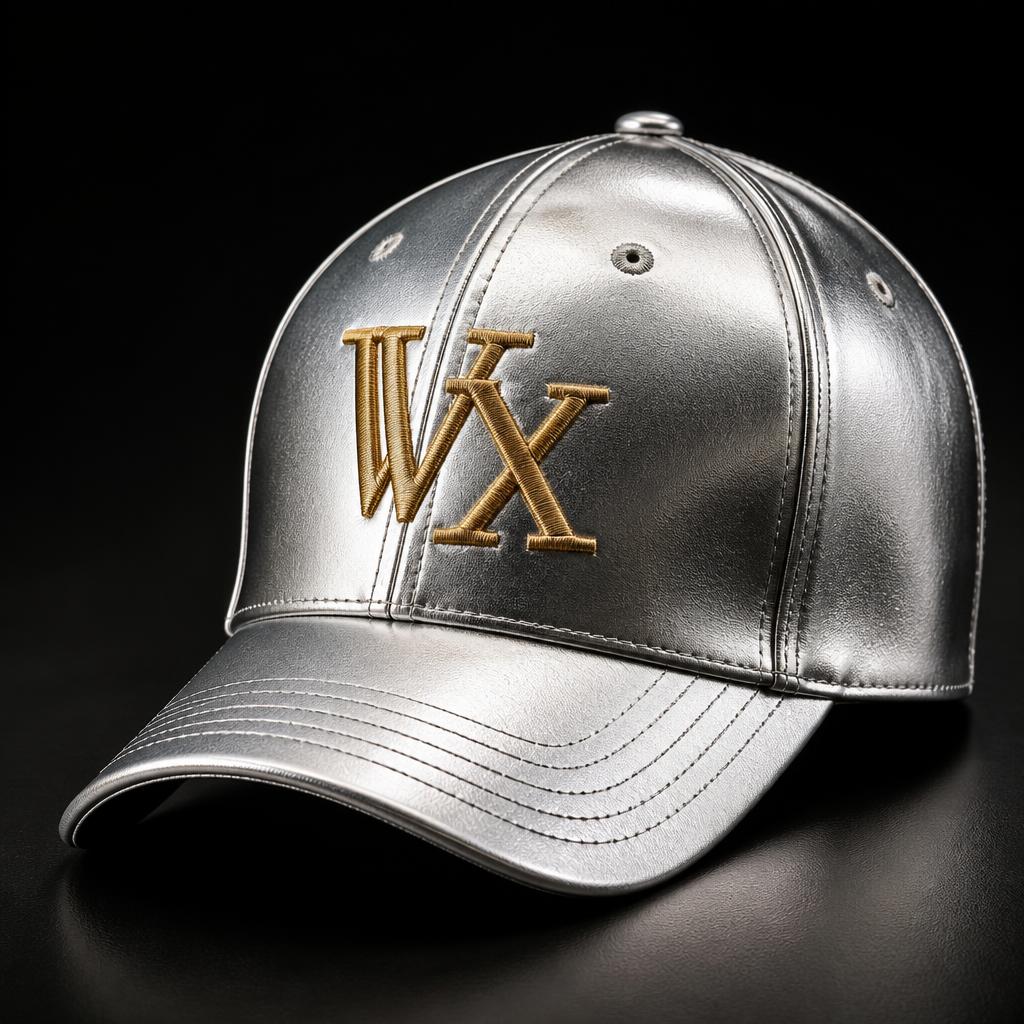 VVXHQ Platinum Metallic Baseball Cap in Platinum Silver, Gold interlock VVX