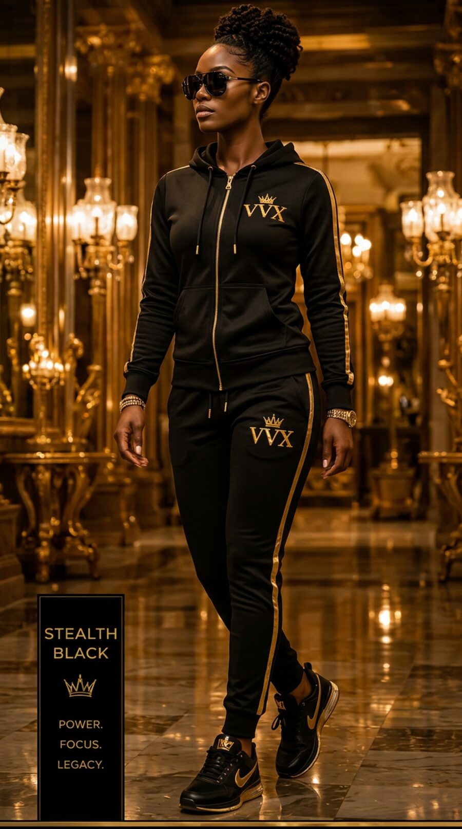 VVXHQ women's Iconic Energy Tracksuit — Women in Stealth Black, Full-zip hooded tracksuit in four colourways