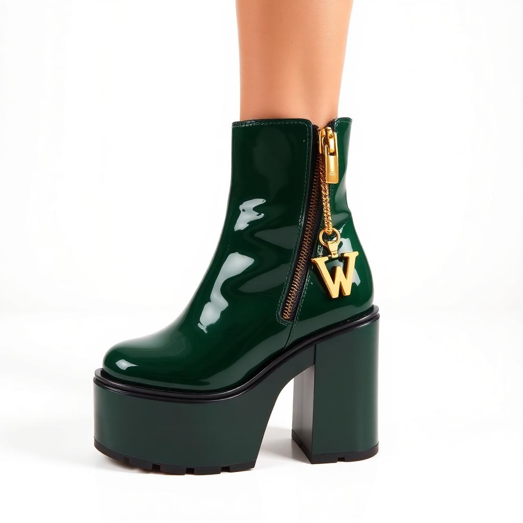 VVXHQ footwear Emerald Court Platform Boot in Emerald Court, High-shine patent ankle boot