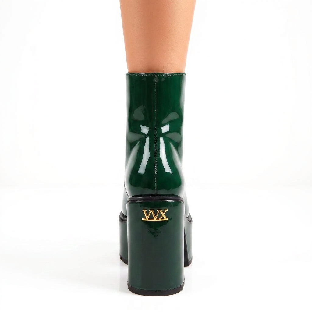 VVXHQ footwear Emerald Court Platform Boot in Emerald Court — High-shine patent ankle boot, view 3 of 3