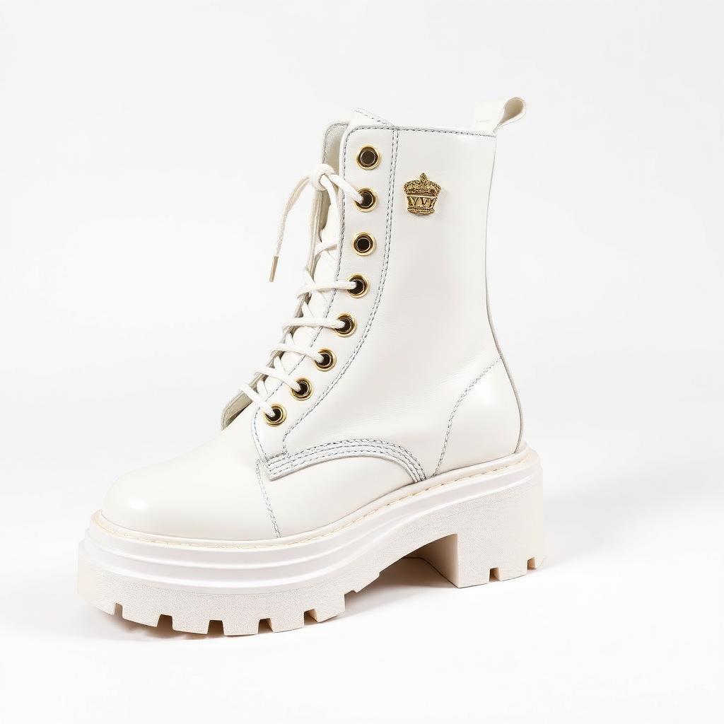 VVXHQ footwear Optic Combat Boot in Optic Ivory, Ivory leather on a lug platform