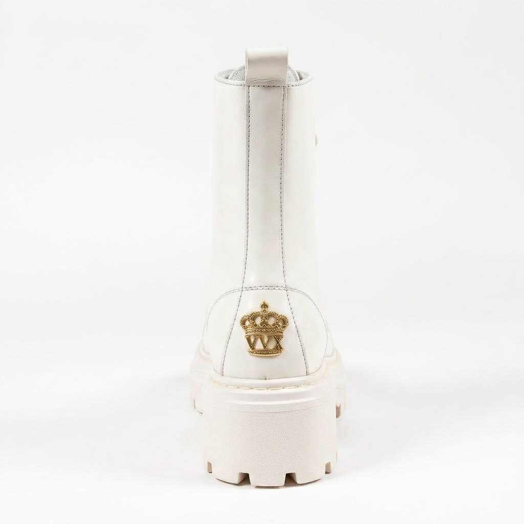 VVXHQ footwear Optic Combat Boot in Optic Ivory — Ivory leather on a lug platform, view 3 of 3
