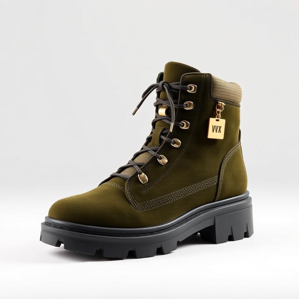 VVXHQ footwear Olive Legion Hiker Boot in Olive Legion, Suede lace-up with gold hardware