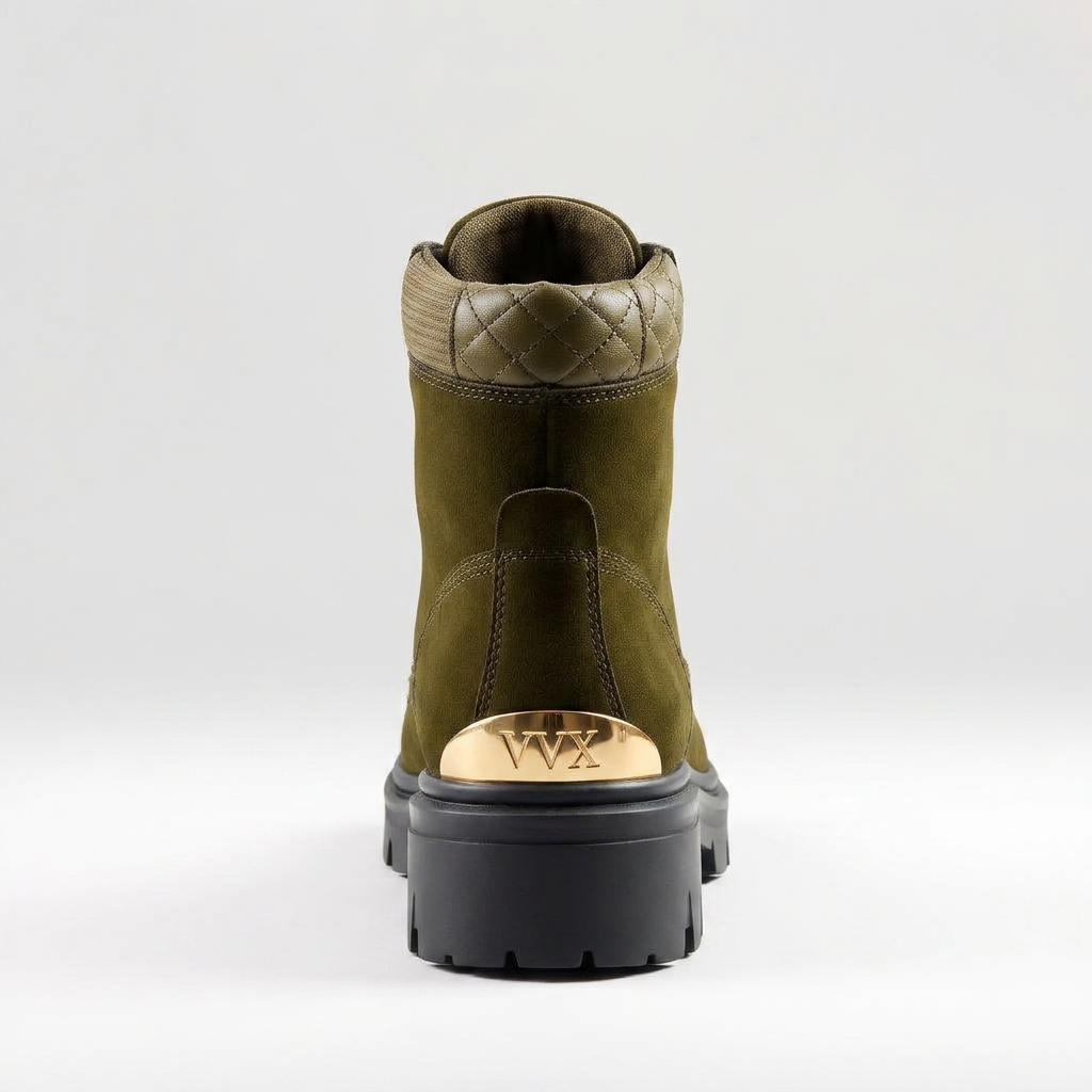 VVXHQ footwear Olive Legion Hiker Boot in Olive Legion — Suede lace-up with gold hardware, view 3 of 3