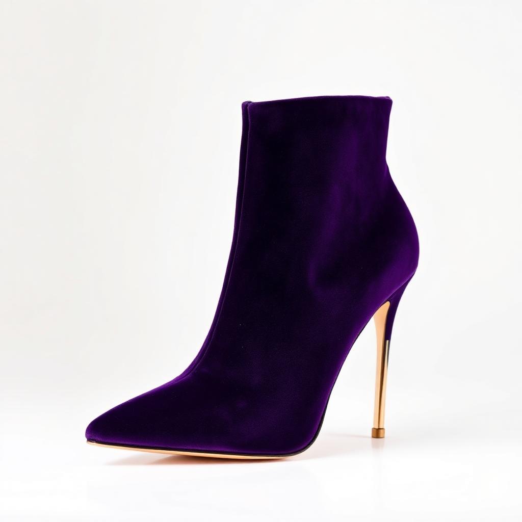 VVXHQ footwear Royal Plum Sock Boot in Royal Plum, Velvet stretch bootie, gold stiletto