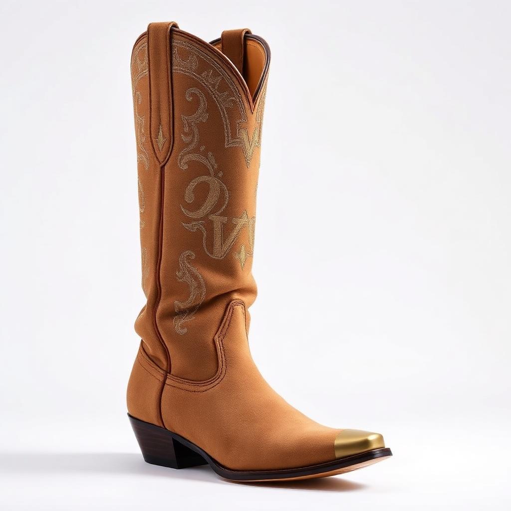 VVXHQ footwear Desert Sand Western Boot in Desert Sand, Suede slouch boot with gold toe cap