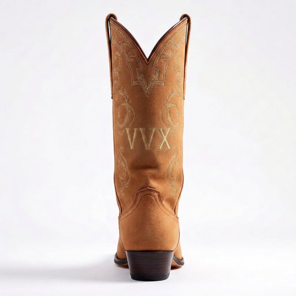 VVXHQ footwear Desert Sand Western Boot in Desert Sand — Suede slouch boot with gold toe cap, view 3 of 3