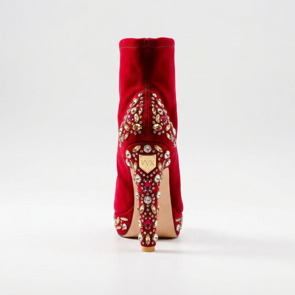 VVXHQ footwear Ruby Crystal Platform Bootie in Ruby Noir — Crystal-set heel and platform, view 3 of 3