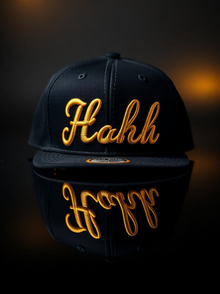 VVXHQ Gold Script Snapback in Lemon Zest, Wool-blend cap with gold puff embroidery