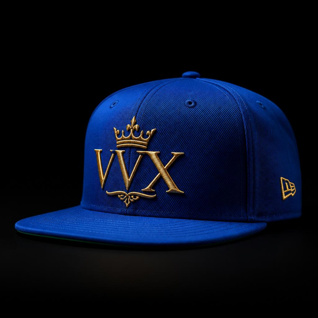 VVXHQ Cobalt Crest Fitted Cap in Electric Cobalt, Gold crowned VVX crest