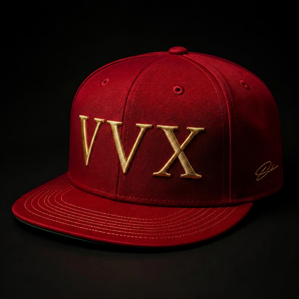VVXHQ Crimson Crown Fitted Cap in Crimson Reign, Gold interlock VVX monogram