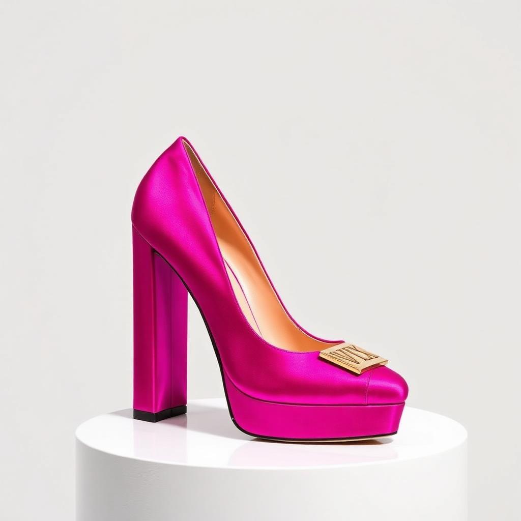 VVXHQ footwear Empress Magenta Platform Pump in Magenta Reign, Satin block-heel platform