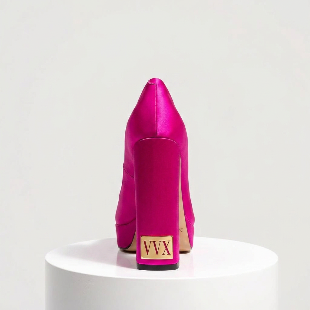 VVXHQ footwear Empress Magenta Platform Pump in Magenta Reign — Satin block-heel platform, view 3 of 3
