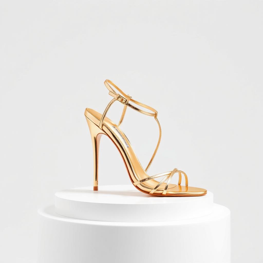 VVXHQ footwear Gold Foil Strap Sandal in Gold Foil, Mirror-gold stiletto sandal