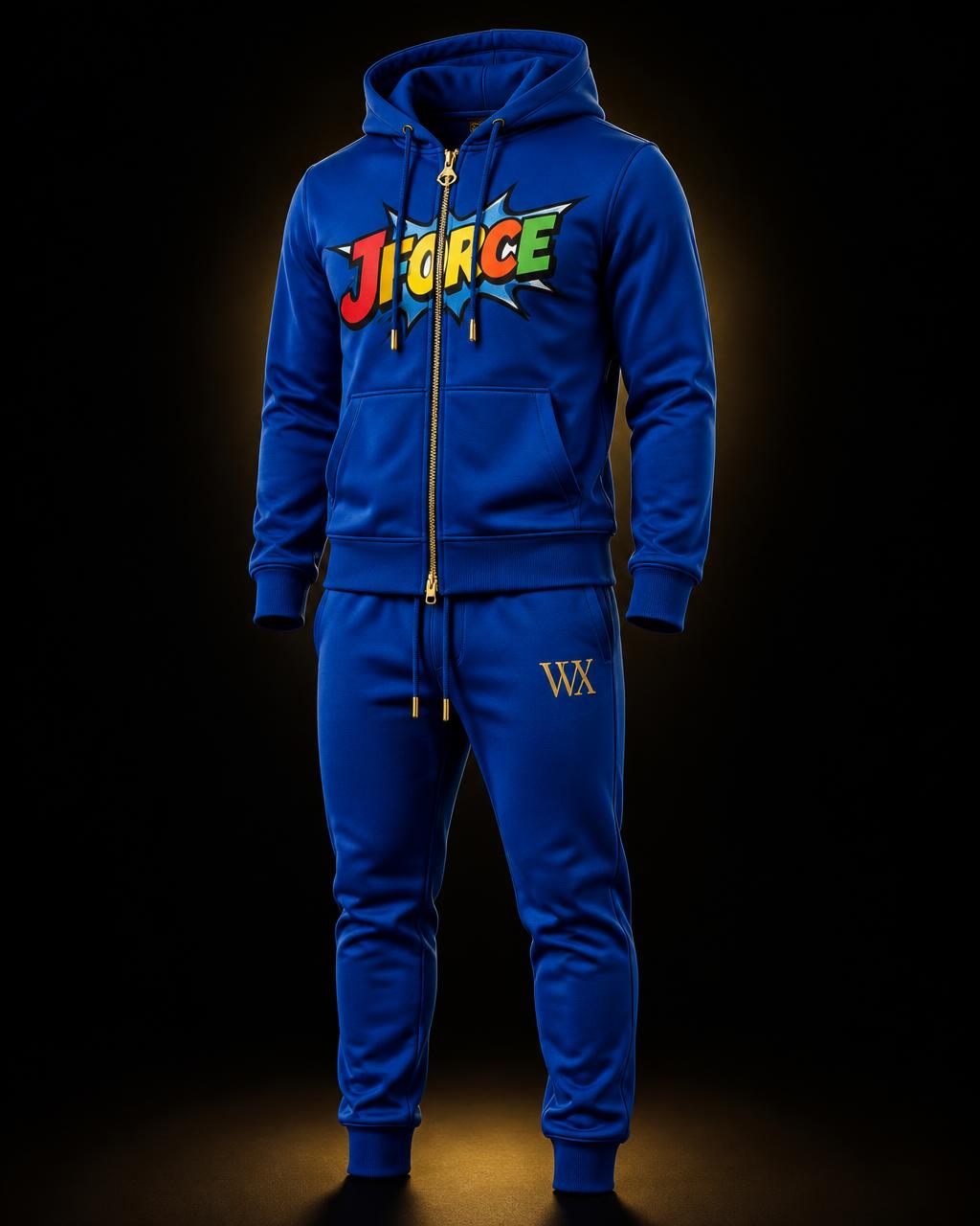 VVXHQ kids' JForce Jogging Suit — Electric Cobalt in Electric Cobalt, Two-piece zip hoodie and tapered jogger set in cobalt blue