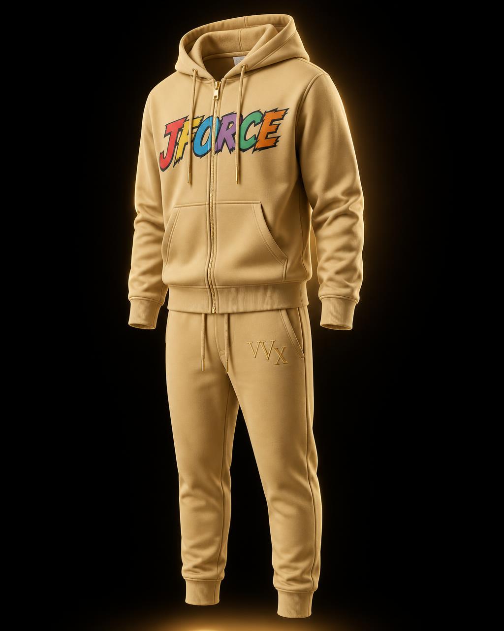 VVXHQ kids' JForce Jogging Suit — Gold Foil in Gold Foil, Two-piece zip hoodie and tapered jogger set in champagne gold