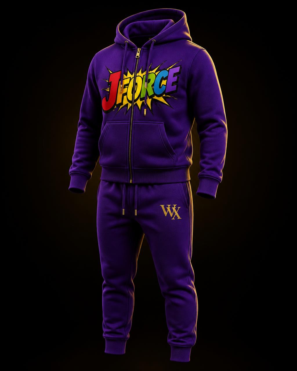 VVXHQ kids' JForce Jogging Suit — Royal Plum in Royal Plum, Two-piece zip hoodie and tapered jogger set in royal purple