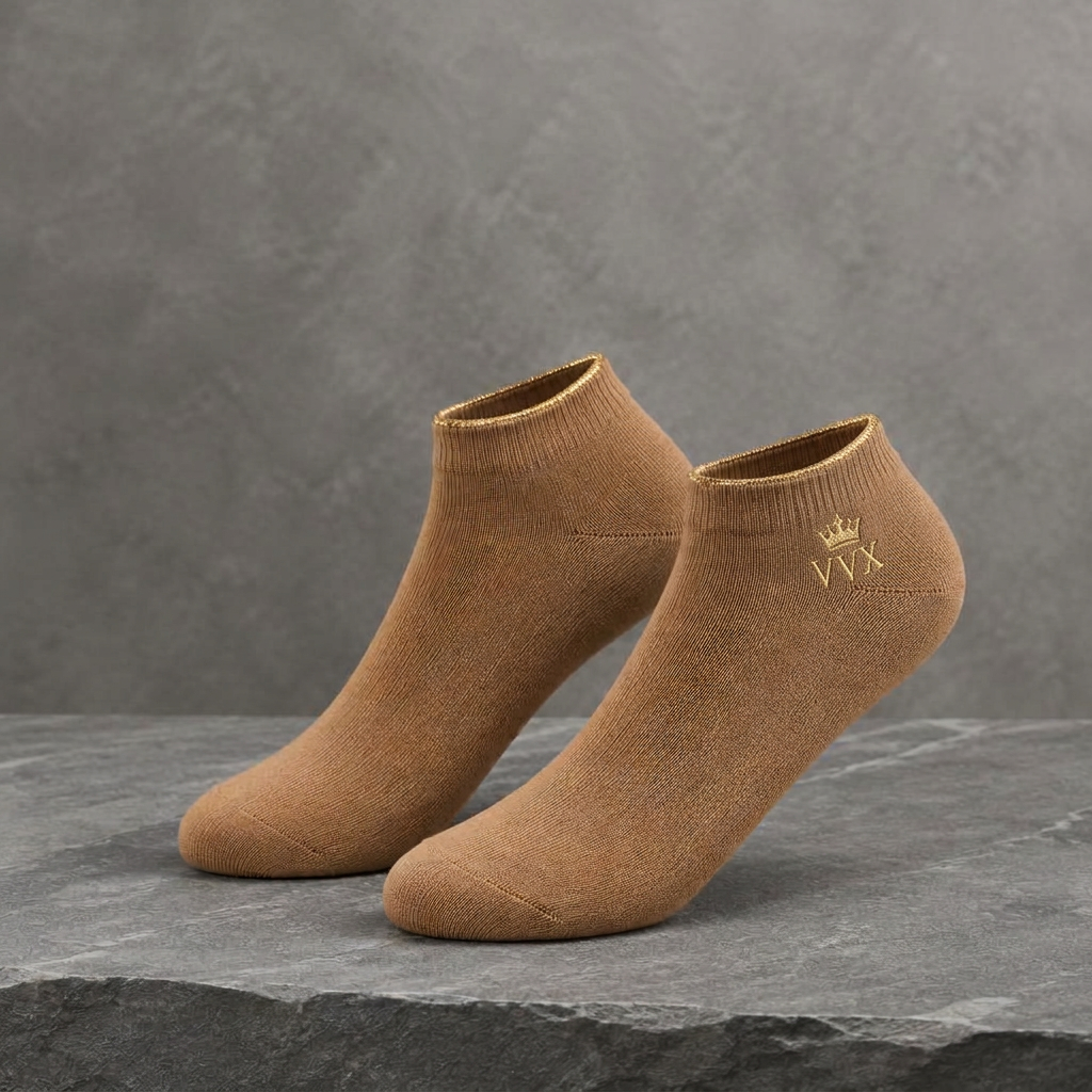 VVXHQ men's VVX Camel Gold Ankle Sock in Onyx Black — Camel & Gold, sold as a single pair.