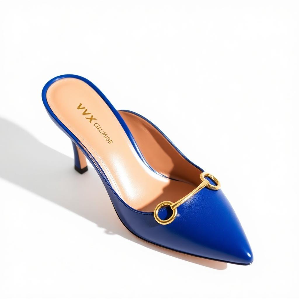 VVXHQ footwear Sapphire Bit Mule in Sapphire, Pointed kitten-heel mule