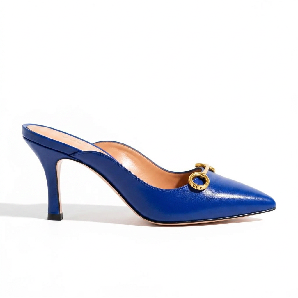 VVXHQ footwear Sapphire Bit Mule in Sapphire — Pointed kitten-heel mule, view 2 of 3