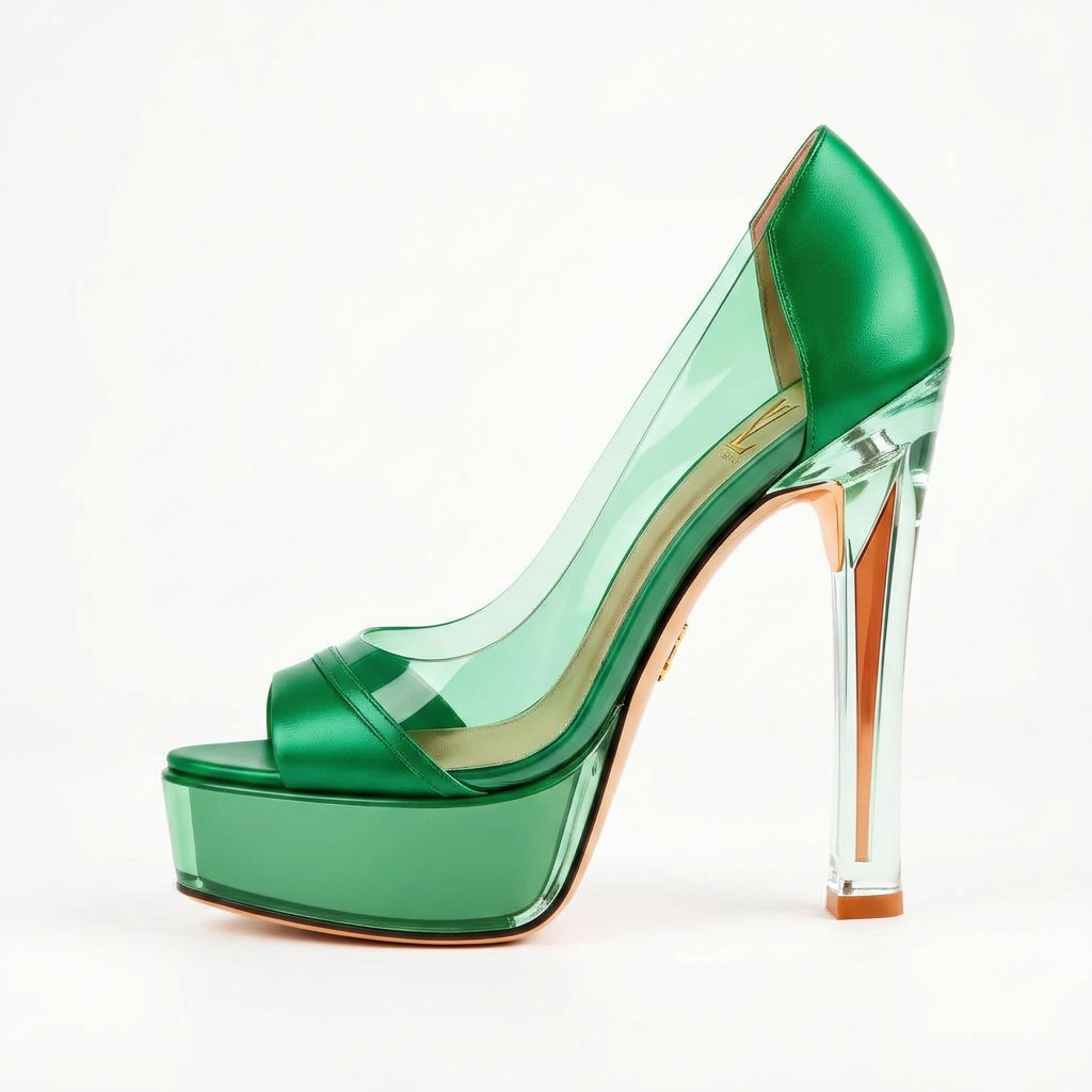 VVXHQ footwear Jade Empire Clear Pump in Jade Empire — Translucent platform pump, view 2 of 3