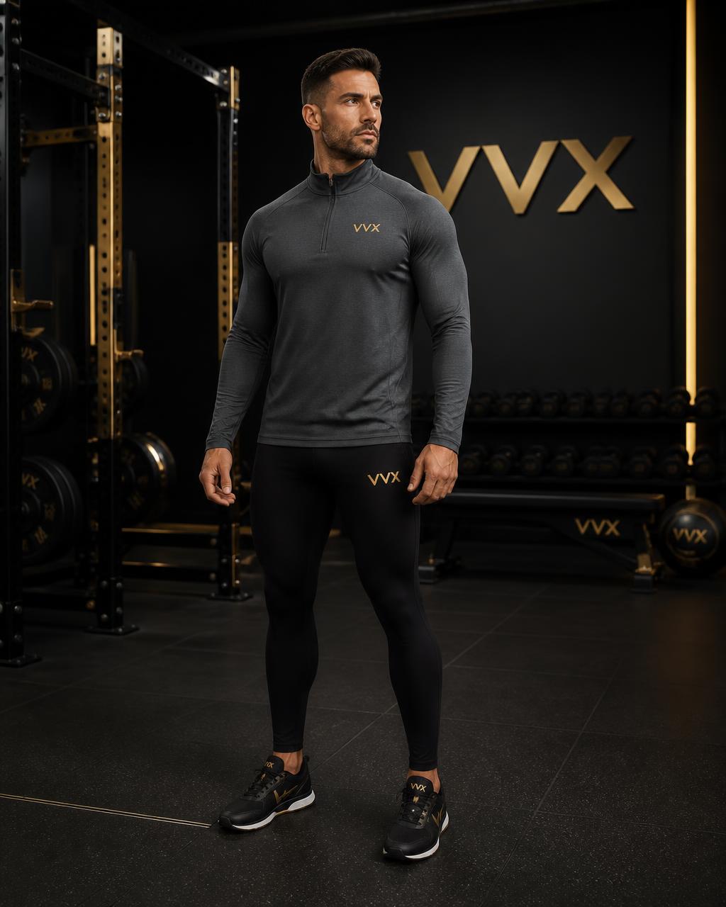 VVXHQ sportswear Gunmetal Quarter-Zip Pullover in Gunmetal, Graphite quarter-zip training layer
