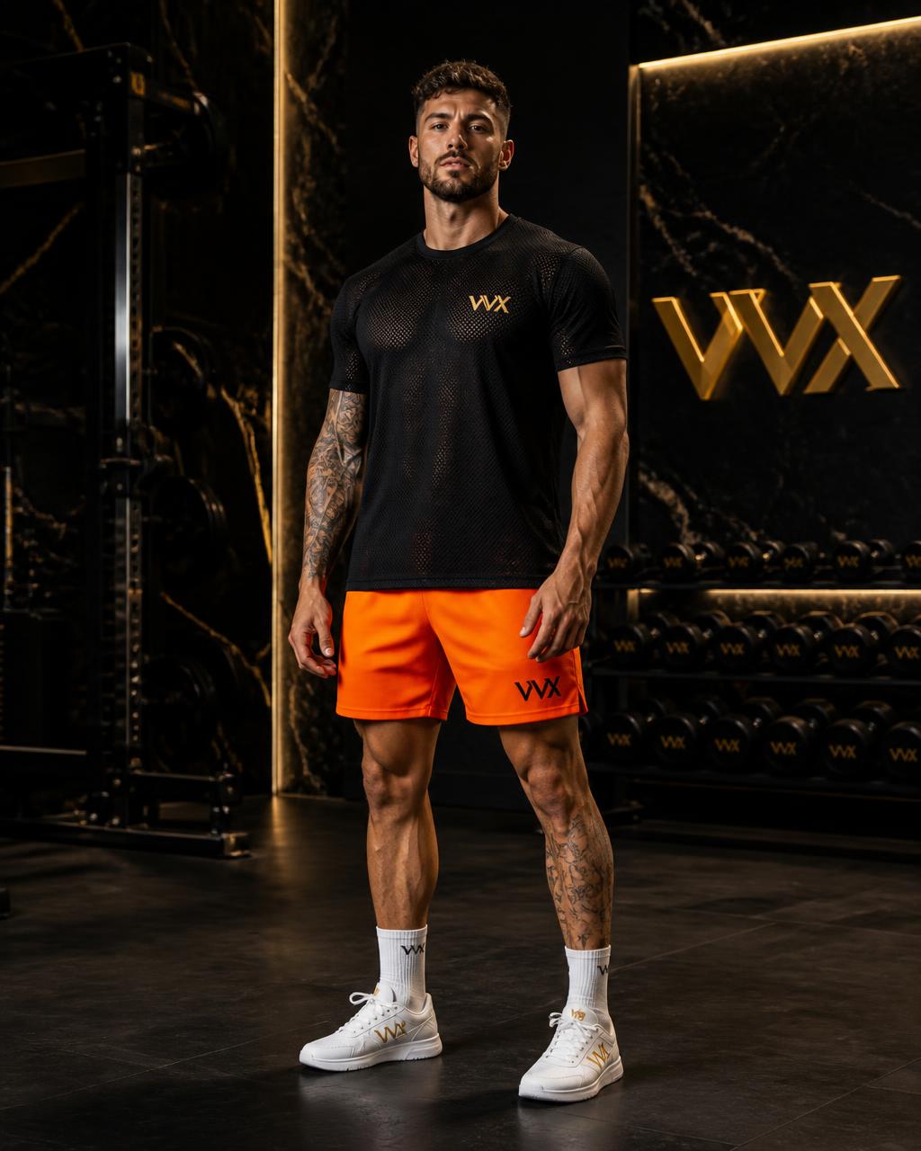 VVXHQ sportswear Flame Orange Running Shorts in Flame Orange, Flame 5-inch split-hem runner