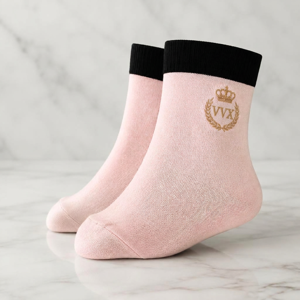 VVXHQ women's VVX Blush Pink Ankle Sock in Onyx Black — Blush Pink & Noir, sold as a single pair.