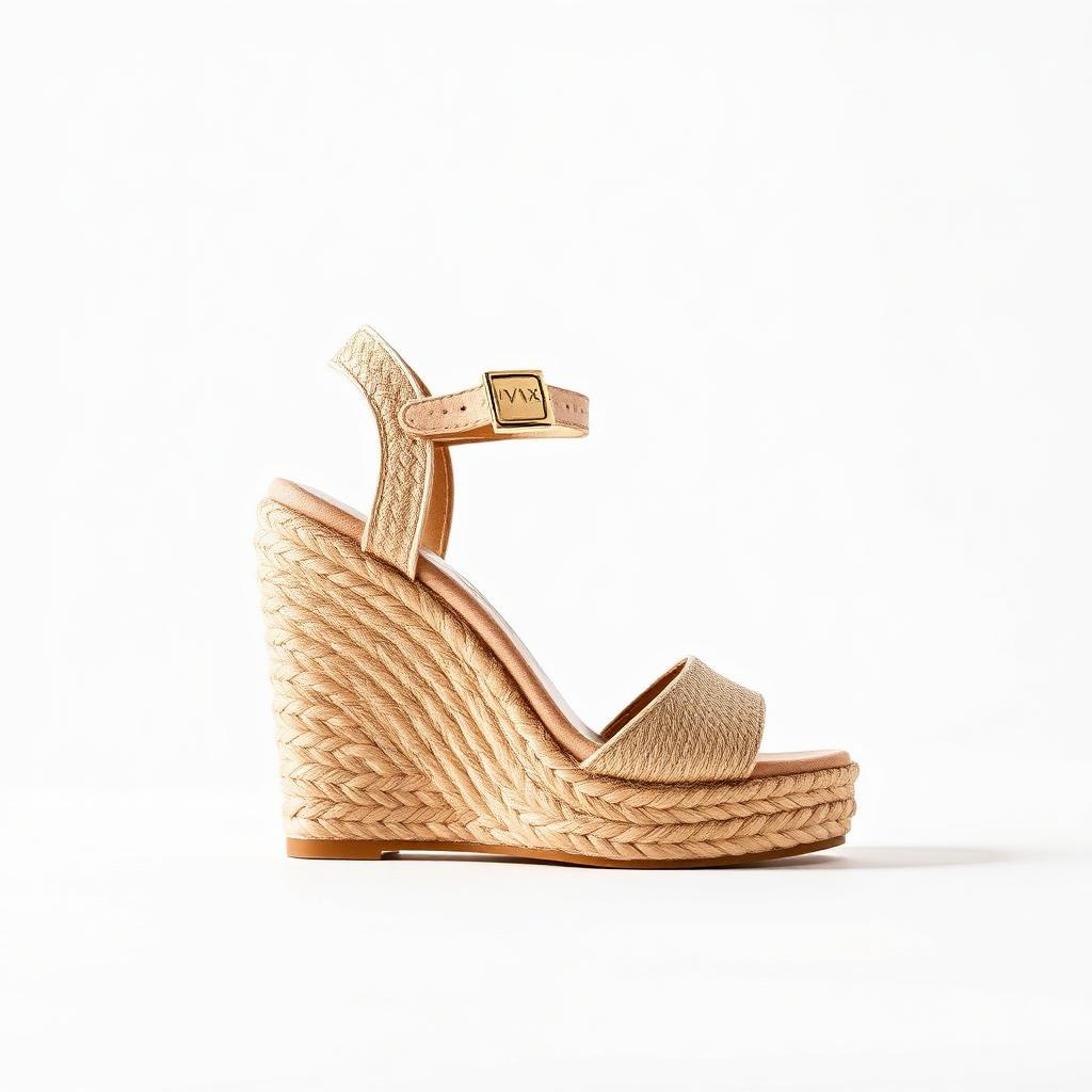 VVXHQ footwear Champagne Raffia Wedge in Champagne, Espadrille wedge with gold buckle